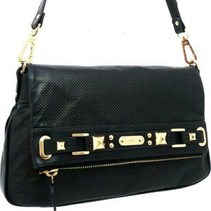 Rafe Black Leather Gold Studs Crossbody Bag Clutch